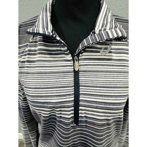 ASICS Black and White Striped Quarter-Zip Long Sleeve Top - Size L - Picture 4 of 8